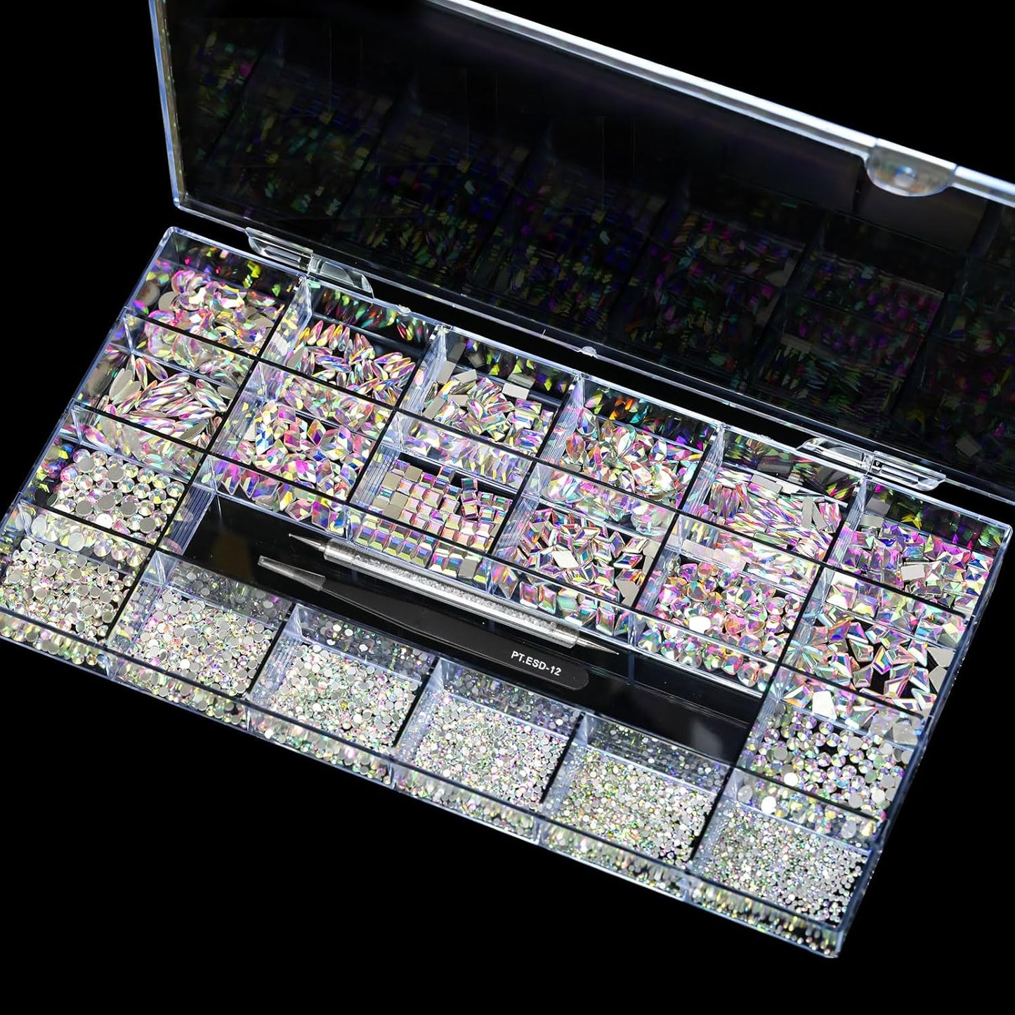 12 Types of 600 Special-Shaped Diamonds + 2500 Flat-Bottomed Rhinestones Mix 20 Styles Flatback Rhinestone Crystals 3D Decorations Flat Back Stones Gems Set +Tweezers + Drill Pen