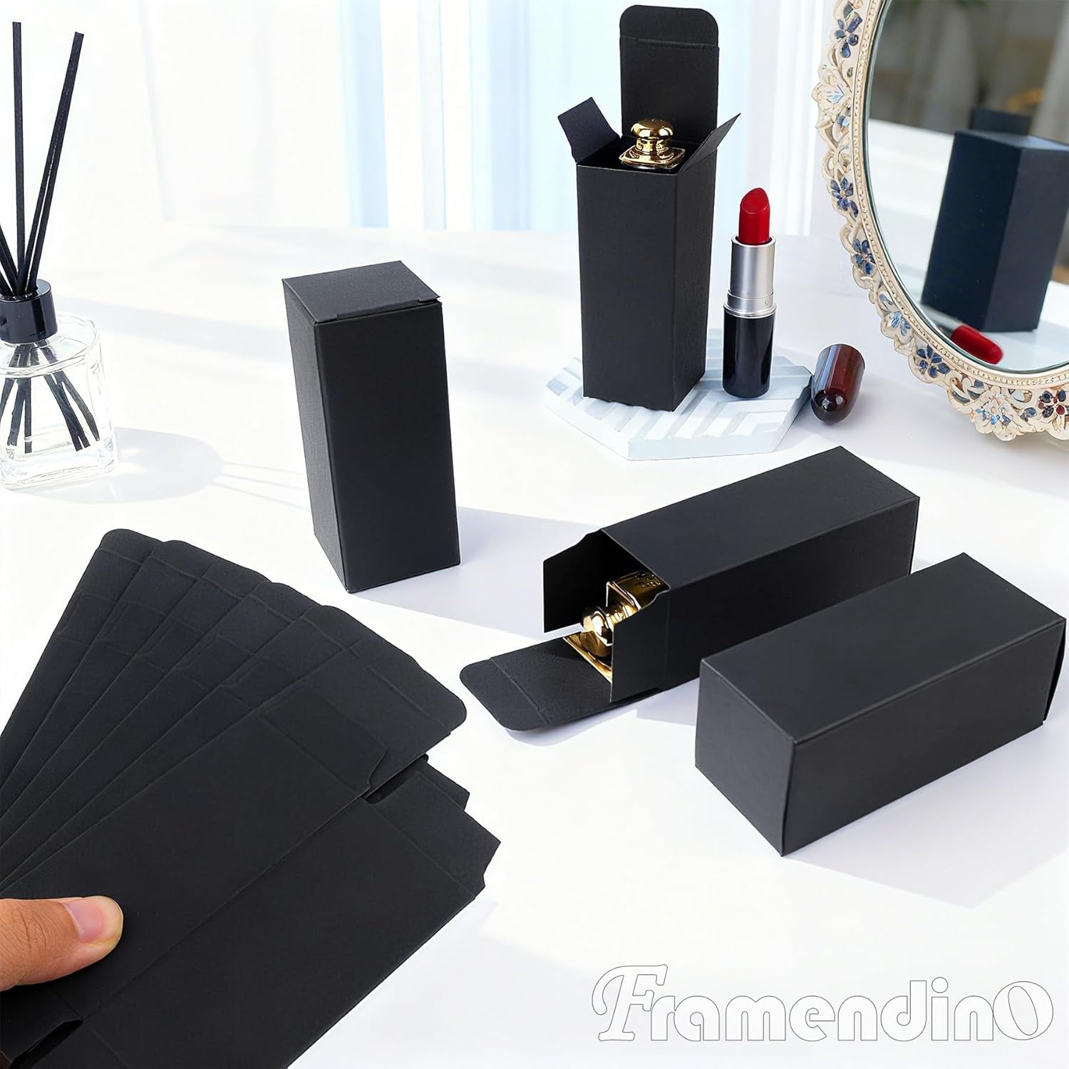 , 50 Pack Black Kraft Paper Lipstick Boxes Rectangle Lipstick Bottle Boxes Reusable Lip Balm Packaging Cases Gift Wrapping Box for DIY Gift Packaging (3.54X1.41X1.41)