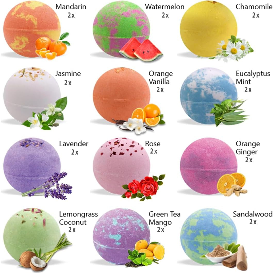 Bath Bombs for Women Relaxing Gift Set - 24 Natural and Organic Bath Bombs with Essential Oils & Moisturizing Shea Butter, Self Care Christmas Gift for Women, Wife, Sister, Her, Kids, Stocking Stuffer