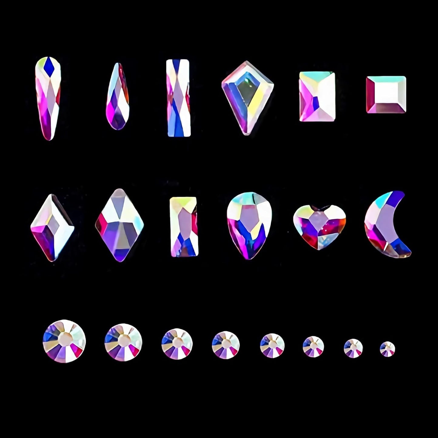 12 Types of 600 Special-Shaped Diamonds + 2500 Flat-Bottomed Rhinestones Mix 20 Styles Flatback Rhinestone Crystals 3D Decorations Flat Back Stones Gems Set +Tweezers + Drill Pen