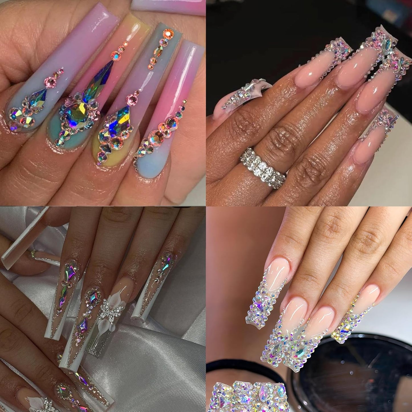 12 Types of 600 Special-Shaped Diamonds + 2500 Flat-Bottomed Rhinestones Mix 20 Styles Flatback Rhinestone Crystals 3D Decorations Flat Back Stones Gems Set +Tweezers + Drill Pen